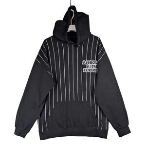 ALF A******* Live Forever Pull Over Pinstripe Black White Sweatshirt Hoodie Men